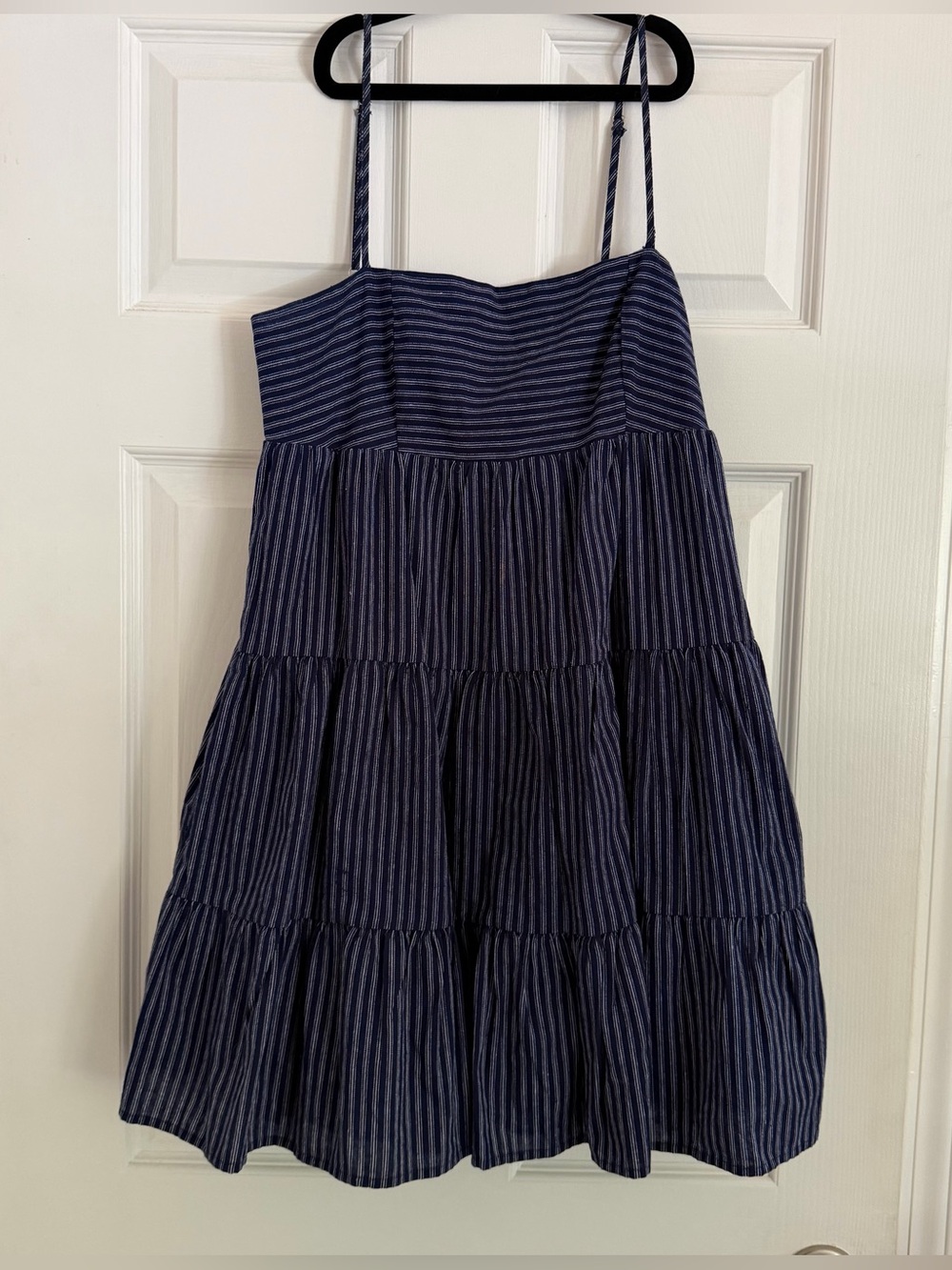 VICI Blue Striped Lace-Up Back Tiered Mini Dress Size M - Picture 2 of 5